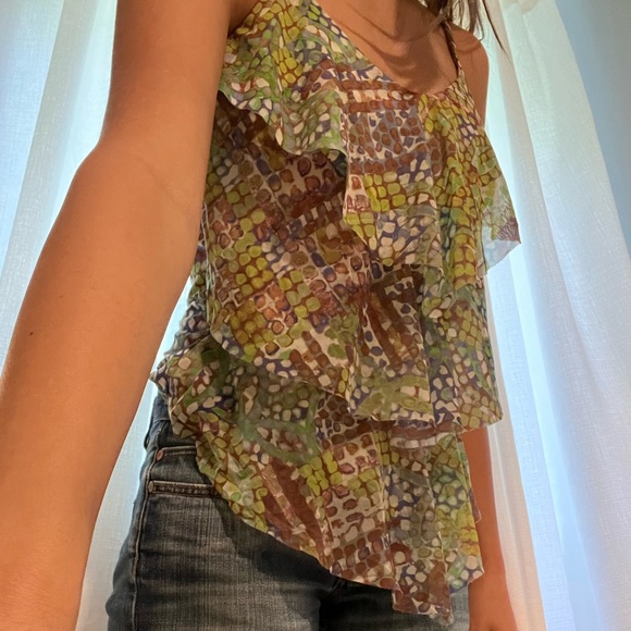 Cutest summer cami. Green, brown, and blue tank top - Picture 2 of 3